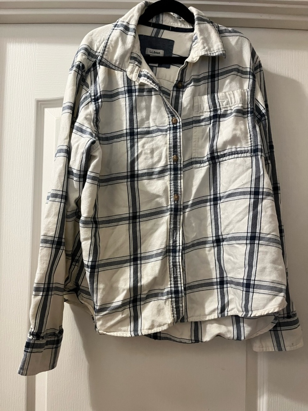 L.L. Bean Women’s White & Navy Plaid Button-Up Shirt